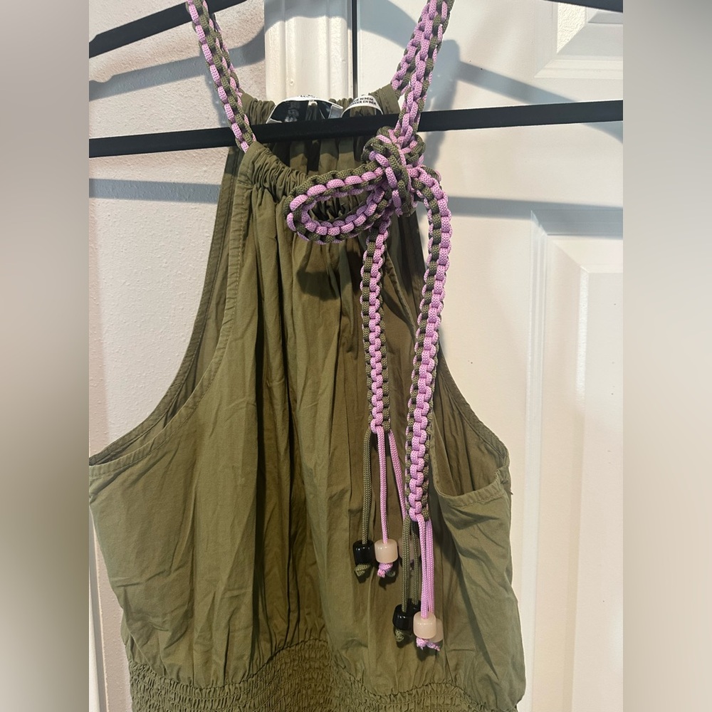 ESSENTIAL ANTWERP Khaki cotton halter neck midi dress. Size 4. - Picture 7 of 11